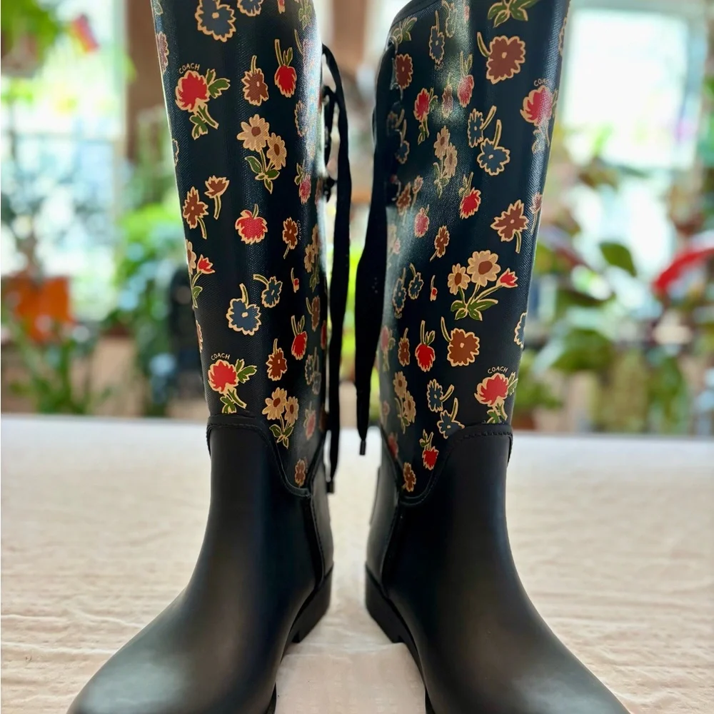 Coach Black and Red Floral Winter Rain Boots - Picture 4 of 9